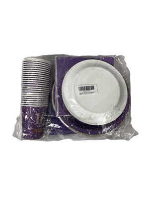 Purple Gold 16th Birthday Party Supplies Set Plates Cups Cutlery 24 Guest New