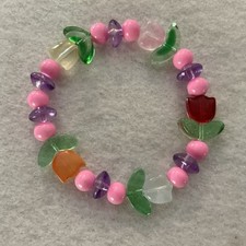 Girls Colorful Glass Tulip Flower Beaded Stretch Bracelet 6.25  