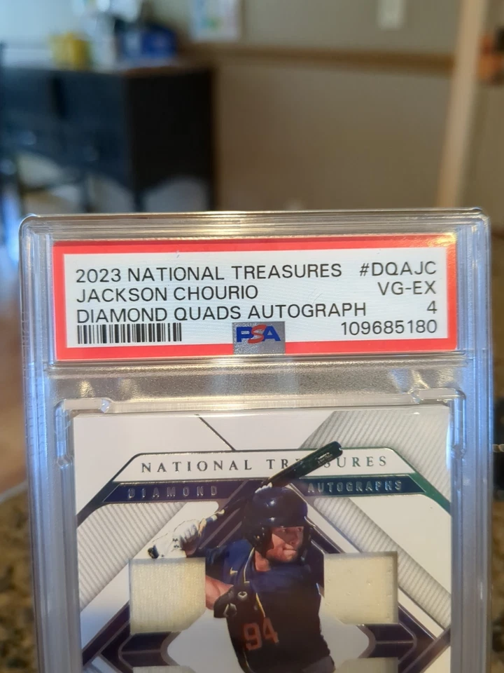 2023 National Treasures Diamond Quads /99 Jackson Chourio #DQA-JC Auto PSA 4 - Image 3 of 4