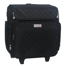 Rolling Scrapbook Tote Black Quilted Craft Bag with Wheels Storage Organi...
