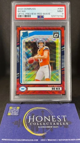 Bo Nix (RC) Grade PSA 9 - 2024 Panini Optic Preview Red Wave Prizm Rookie #369
