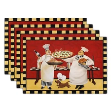 Giwawa Fat Chef Placemats Italian Pizza Bistro Anti-Fatigue Red Wine Linen Table
