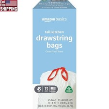 13 Gallon Tall Kitchen Drawstring Trash Bags Clean Fresh Scent 45 Count