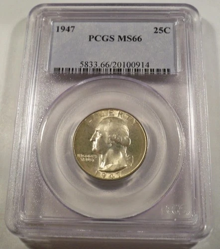 1947 PCGS MS66 WASHINGTON QUARTER 25c LIGHT GOLD TINT NICE RIM TONE 25c MS 66