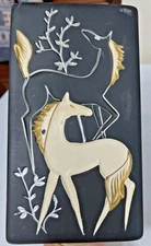 NAPCO Black & White HORSES Relief 3D WALL PLAQUES SASCHA BRASTOFF 1950s Vintage!