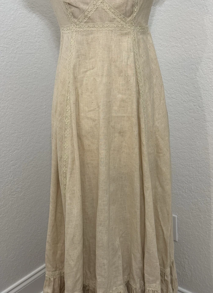 Vestido maxi camponês feminino vintage 1950 - 100% linho feito à mão tamanho M NOVO - Imagem 3 de 4