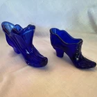Fenton Cobalt Blue Glass Shoe Figurine Decorative Set of 2