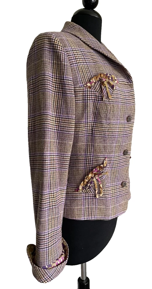 Blazer chaqueta y falda traje vintage David Meister mezcla de lana a cuadros talla 10 Foto 3 de 4