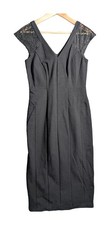M&s Women's Black Lace Detail Dress UK 8 43in Length Viscose Evening Formal