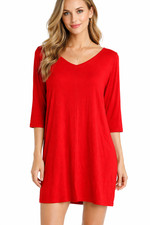 Eileen Fisher Shift Dress Size Small Red 3/4 Sleeves Lagenlook Minimalist