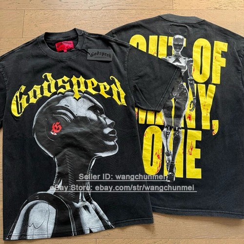 godspeed retro skull print t-shirt men streetwear tee distressed 1015 black NWT - Picture 24 of 52