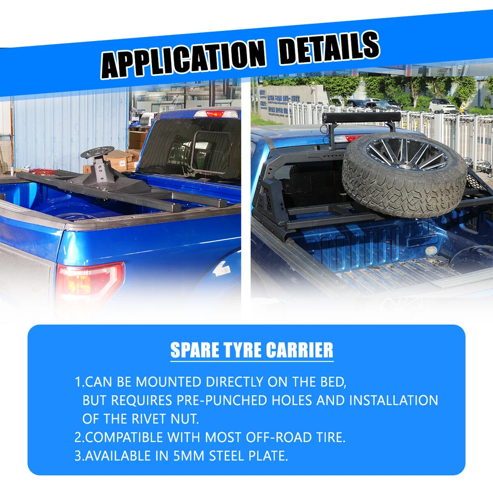 Adjustable Width Spare Tyre Carrier For 1999-2025 GMC Sierra 1500/2500HD/3500HD Foto 4 de 4