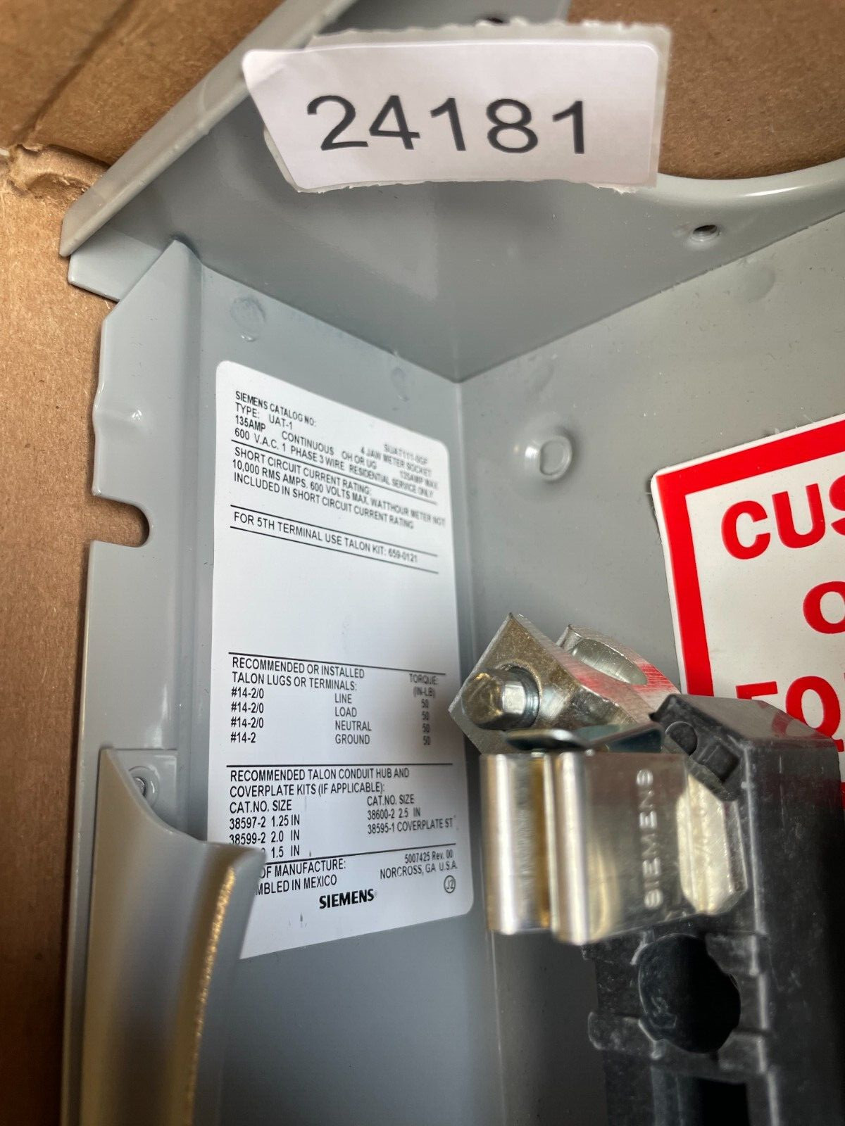 Siemens UAT-1 1 Phase Meter Socket 135 Amps 600VAC