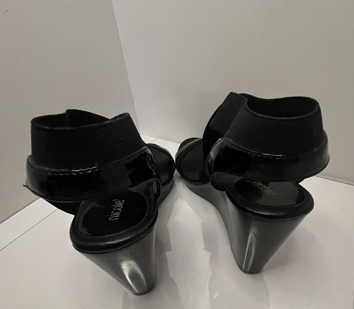 Nicole Women Shoes Black Patent 3” High Heel “Presley” 8M Sandals Dressy Evening - Picture 6 of 8