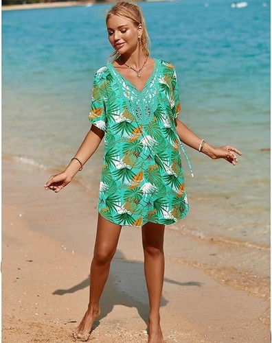 SimpleFun "Swimsuit Coverup" Lace Crochet- V Neck- Dress Beach Cover Up - Picture 7 of 13