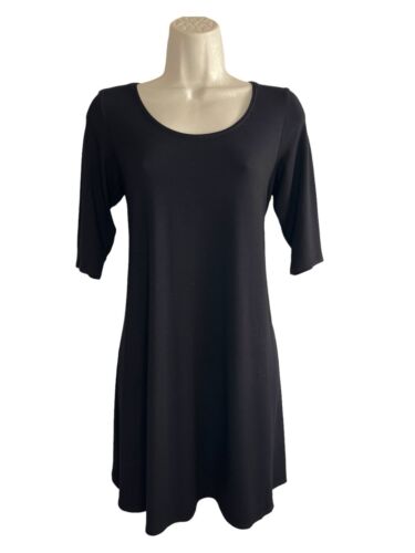 Eileen Fisher Size S Viscose Mini Dress Long A Line Top Elbow Sleeve Black - Picture 2 of 9