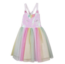 Pink  Violet Toddler Girls Unicorn Head Tutu Dress Rainbow Size 3