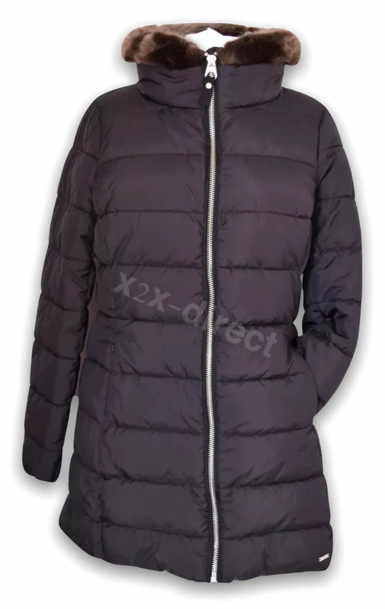 Joules Black Beaumont Faux Fur Padded Coat UK 16 NEW
