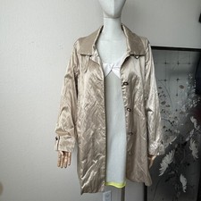Travelsmith Metallic Golden Beige Coat Jacket Womens Crinkle Texture Sz 1x New