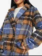 Qed London Double Breasted Coat Checked Blue