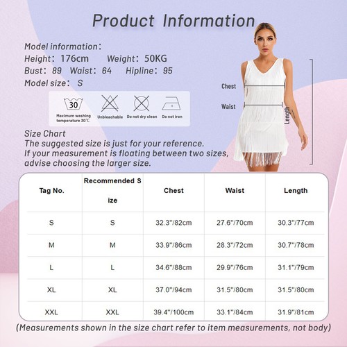 Womens Vintage Tassel Flapper Dress Sleeveless V-Neck Latin Salsa Dance Dress - Imagen 17 de 58