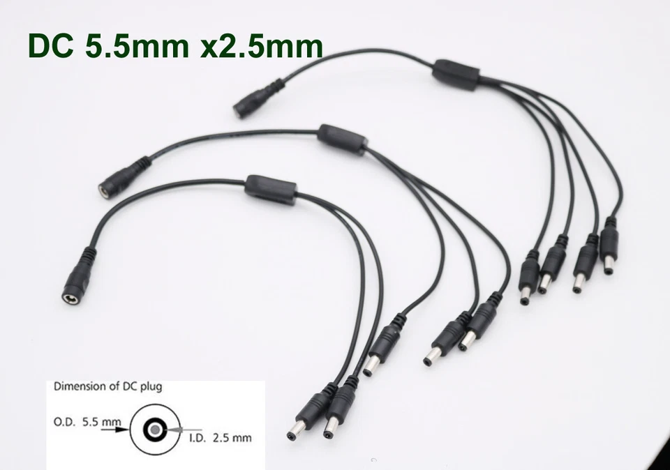 DC Female to 2/3/4/5 Male Power Splitter 5.5mm x 2.5mm Cable Adapter CCTV Camera - Image 3 of 4