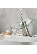 Waterfall Bathroom Sink Faucet Solid Brass Glass One Handle Single Hole Brushed