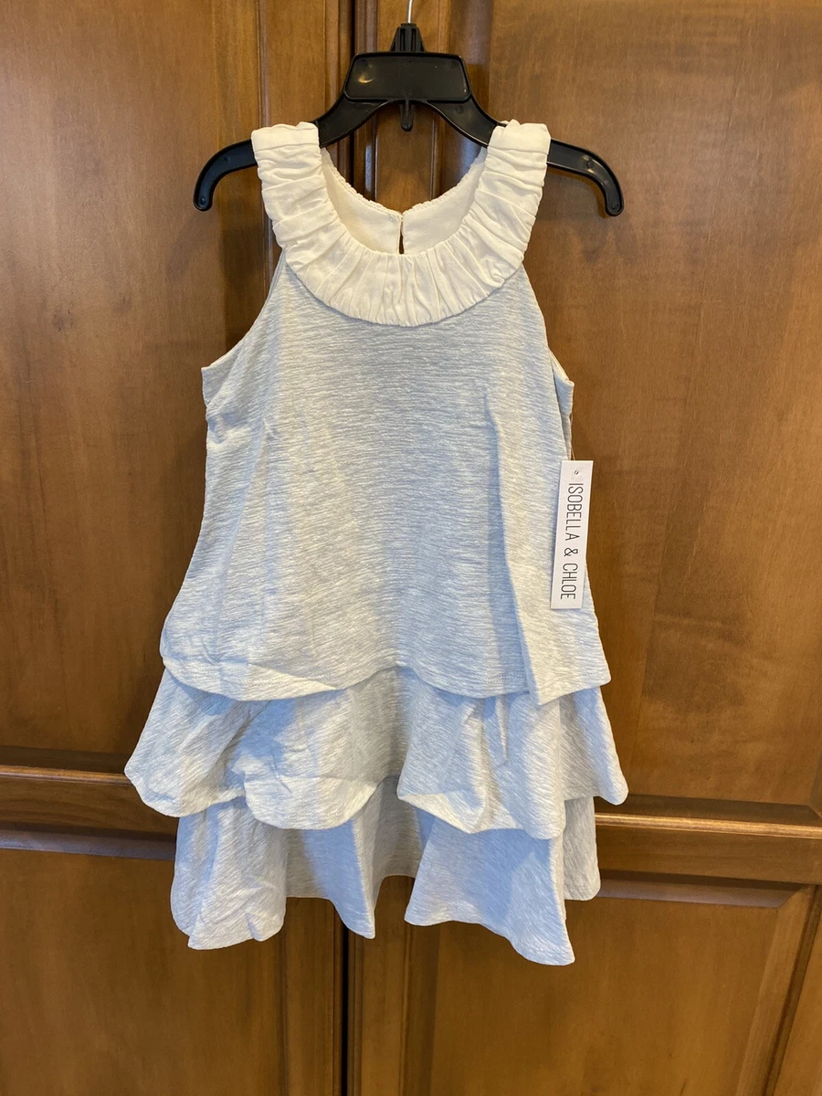 ROBE DE SOIRÉE Fille Isobella & Chloé - Taille 14 - Bleu Royal Et Gris à Volants - Genoux - Neuve Avec étiquettes