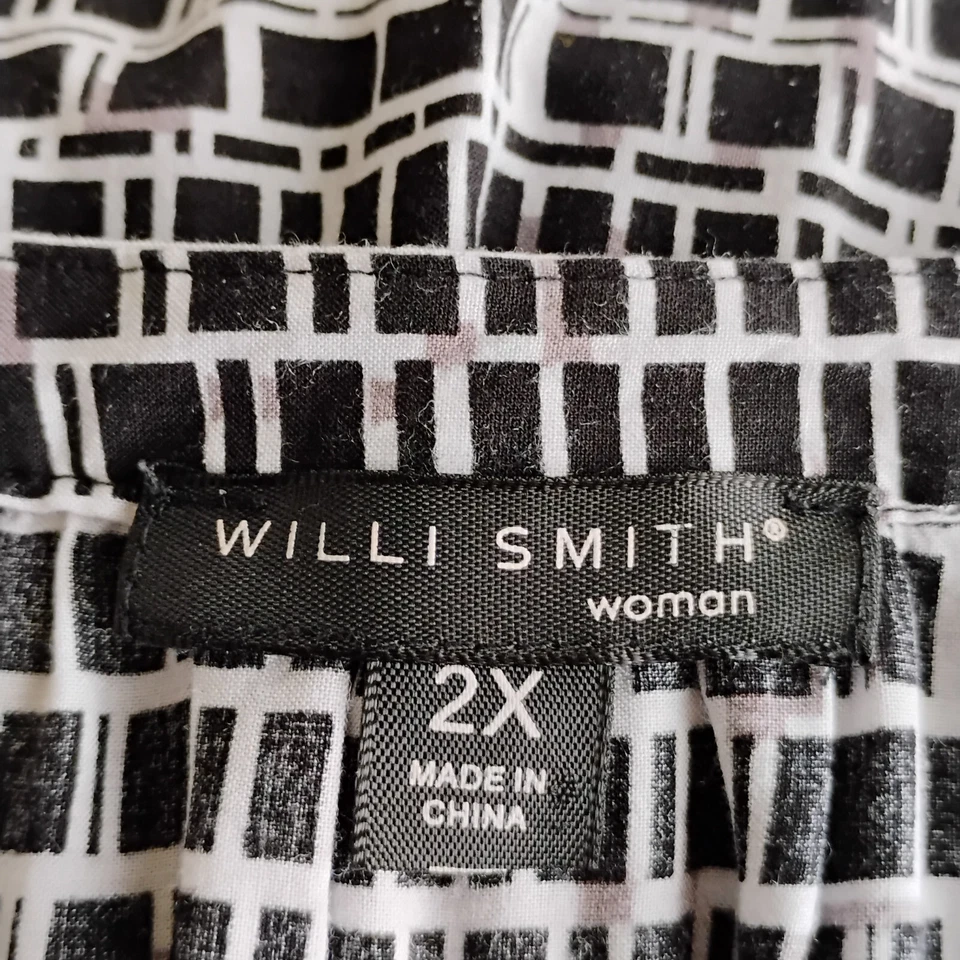 Blusa Willi Smith Negra/Blanca 3/4 Slv Pullover Rayón Top ~ Talla Grande 2X Foto 2 de 4