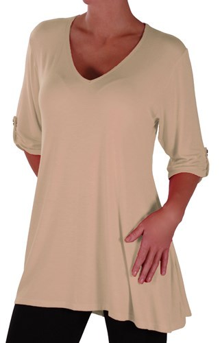 Womens Fashion 3/4 Sleeve V Neck Plain Long Casual Plus Size Blouse Tunic Top - Picture 5 of 40