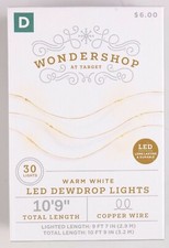 Wondershop Dewdrop String LED Lights 30 ct Warm White Copper Wire 10'9" New