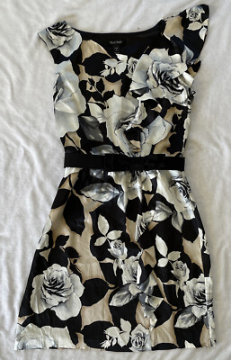 White House Black Market Champagne and Black floral cocktail dress