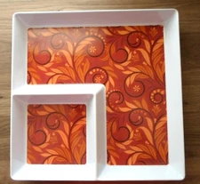 2 Lot Spring Fall Flourish Chips & Dip Platter Tray Flowers Floral Large 12" set