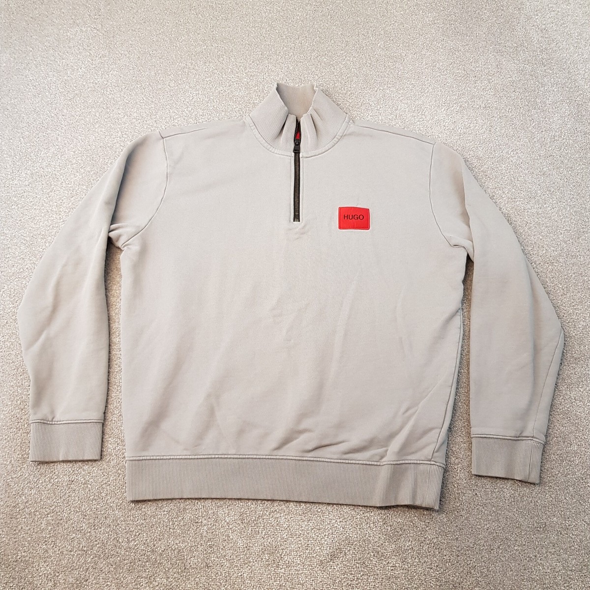 Hugo Boss Mens 1/4 Zip Jumper Small Grey Durty Pullover Sweater - Main Image