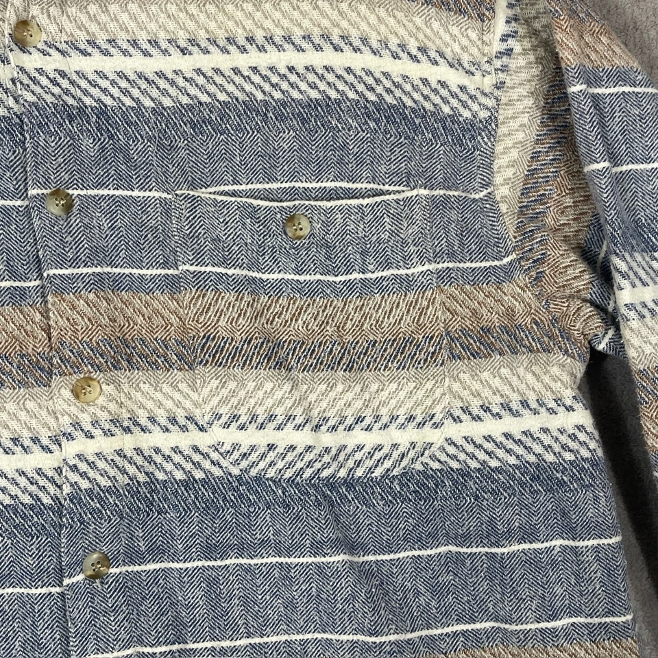 Vintage CZ Basics Flannel Shirt Mens Size L Blue Stripe Heavy Long Sleeve Large - Image 3 of 4