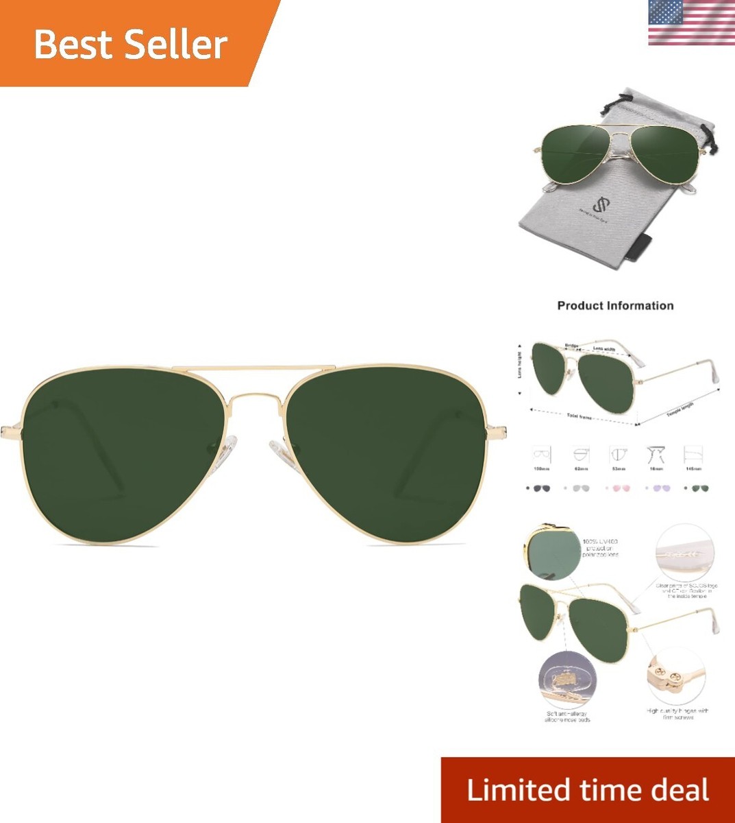 Unbreakable Metal Frame Aviator Sunglasses with Polarized  display picture 2