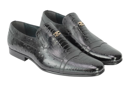 Mens Real Leather Snakeskin Ostrich Print Party Loafer Dress Smart Slip On Shoes - Picture 2 of 7