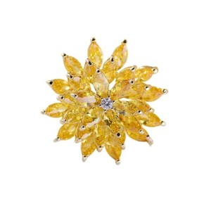 Authentic Gold Plated Yellow Cubic Zircon CZ Small Rotatable Flower Brooch Pin