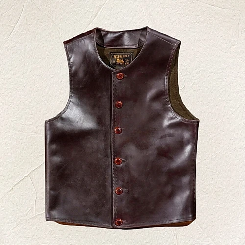 Mens Retro Waistcoat Vest Waxed Horsehide Horse Leather American Vintage Style - Picture 2 of 27