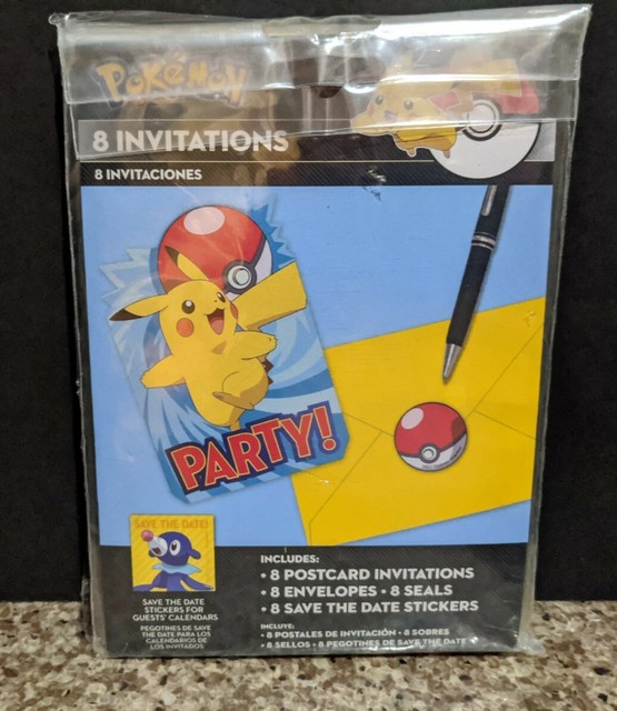 Pokemon Pikachu It S A Party Package Of 8 Invitations New Sealed Stickers For Sale Online