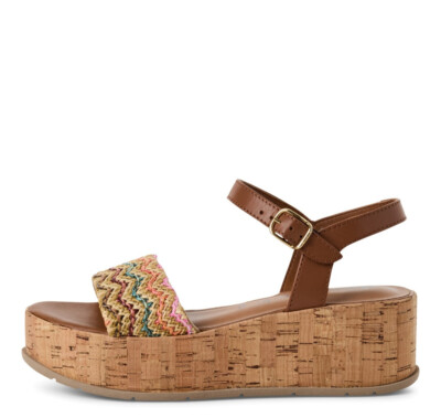 Tamaris Sandalette 28020 Cuoio   Kork Plateau mit buntem Bast-Riemen + Touch-it