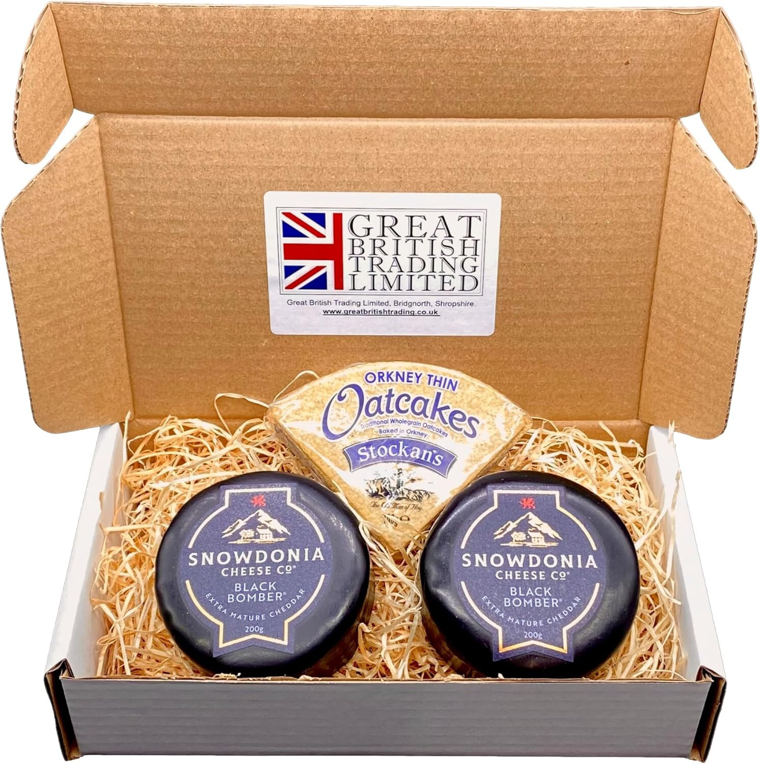 Snowdonia Black Bomber Cheddar Cheese Gift Hamper 2X 200g with Stockans oatcakes