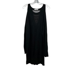 LUSH Womens Loose Knit Sweater Dress Black Cold Shoulder Sleeve Size Large