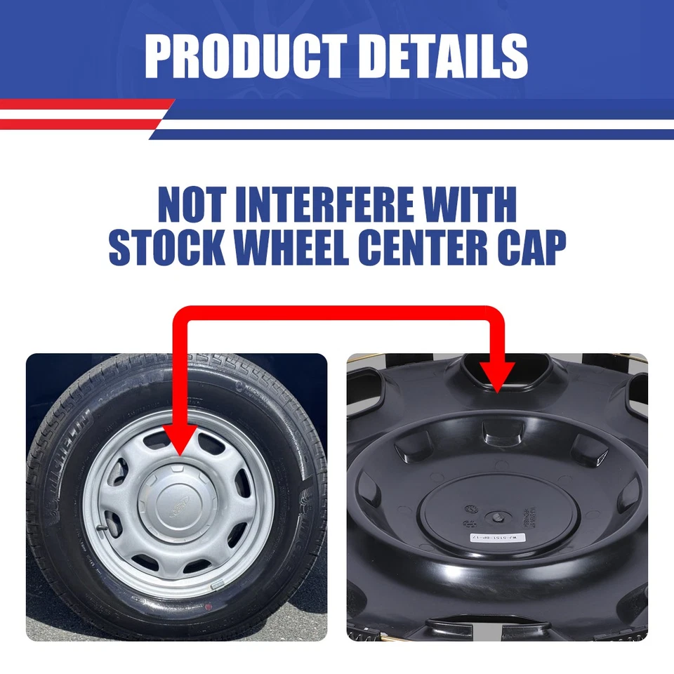 Set Of 4 17'' Black Wheel Covers For 2010-2025 Ford F150 Xl Model Trim Ring Caps - Image 3 of 4