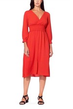 Adrianna Papell V-Neck Midi Dress Burnt Orange