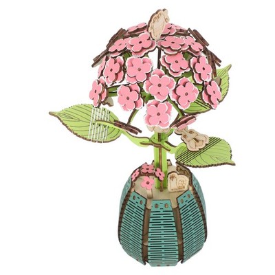 Wooden Hydrangea Bouquet Puzzle Kit Desktop Floral Decor Building Set