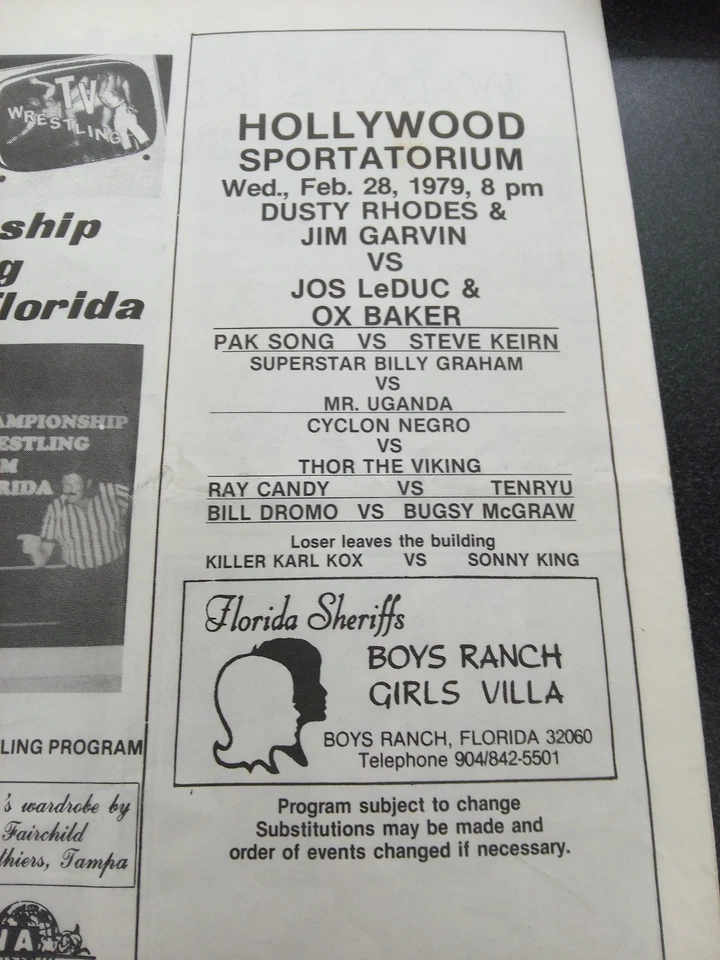 Carrera NWA campeón superestrella graham rhodes keirn programa de lucha 1979 Garvin awa Foto 3 de 4