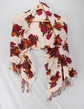 Women's Scarf Wrap Cotton Vibrant Floral Gathered Fringe 50  X 22  