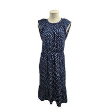 J Crew Mercantile Navy White Dragonfly Smocked Waist Midi Dress Women's Size S