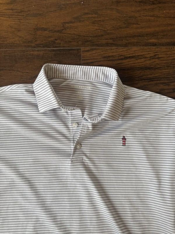 Harlestons Polo Shirt Harbour Town Golf Links Hilton Head SC Gray Striped XL